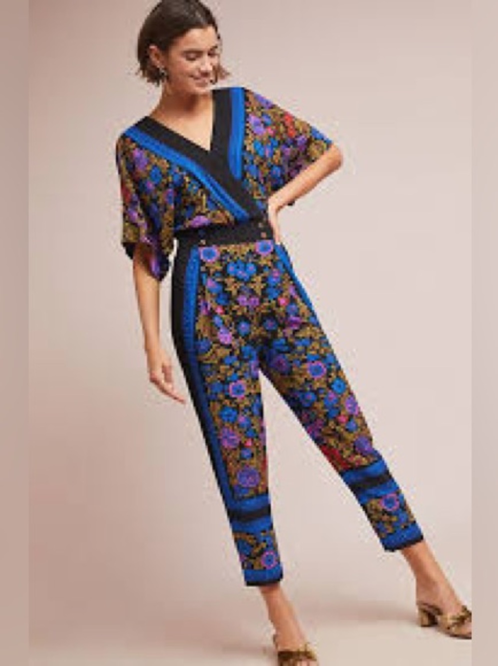 Anthropologie Ett:Twa Scarf Print Floral Jumpsuit Size 4